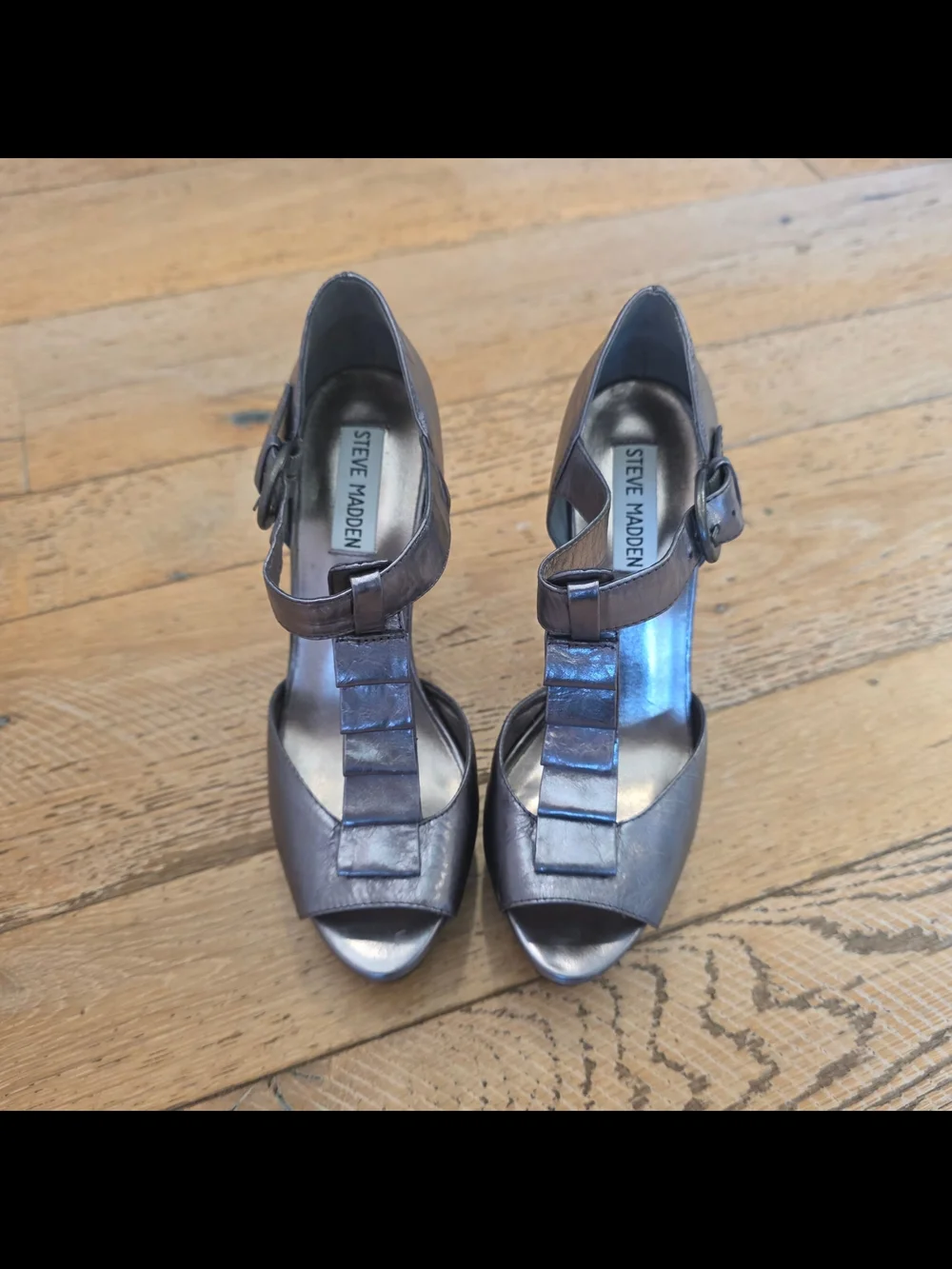 2008 Vintage Steve Madden Leather 'Rufles' Metallic Platform Heels glam mcbling